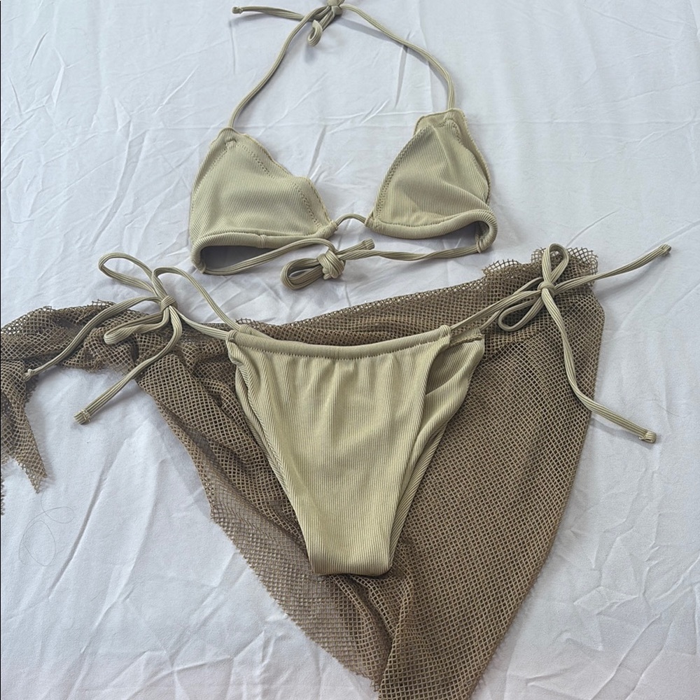 Beige Triangle String Bikini Set - Women Swim